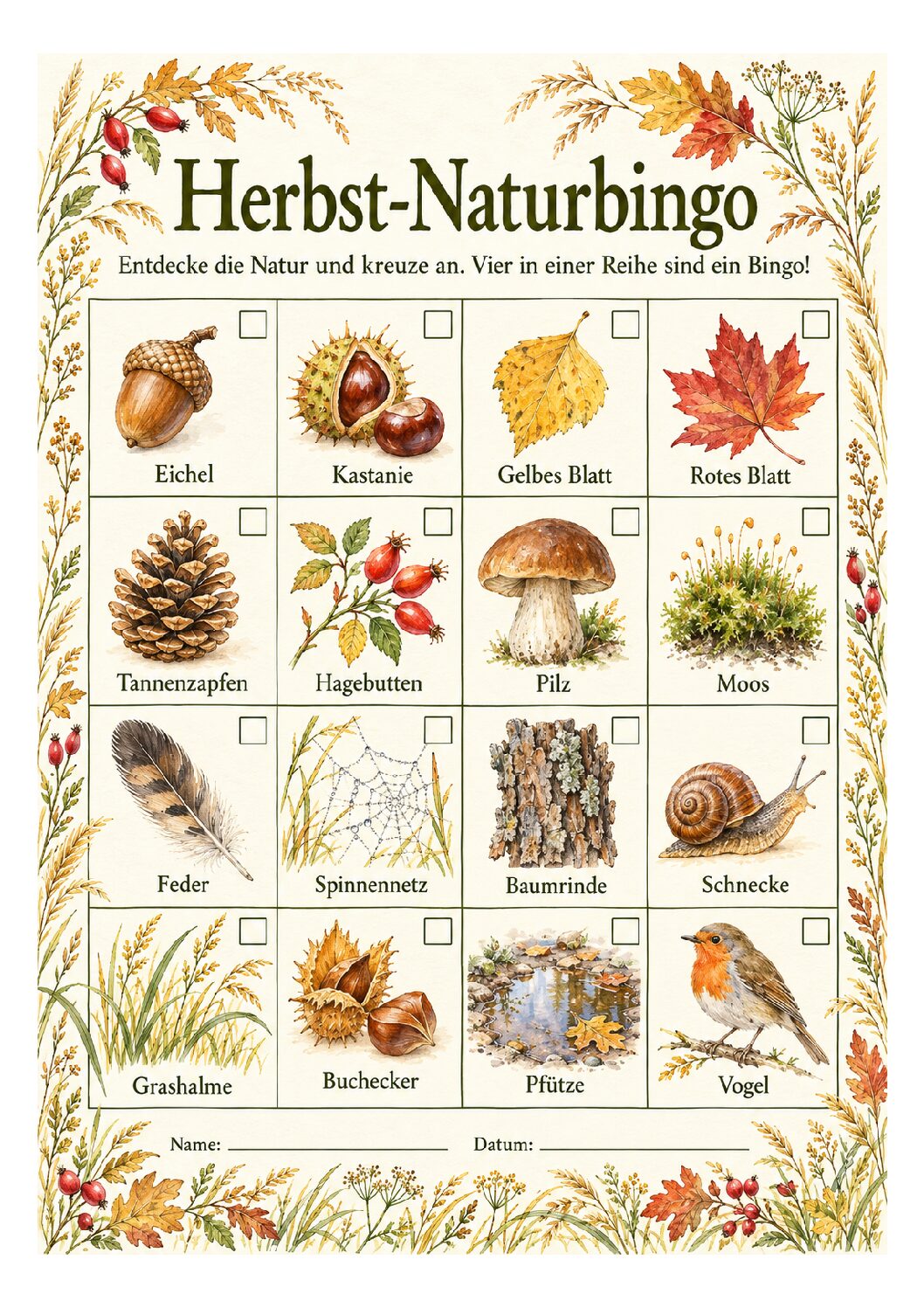 Naturwerkstatt Familienzeit - Herbstbingo - Download